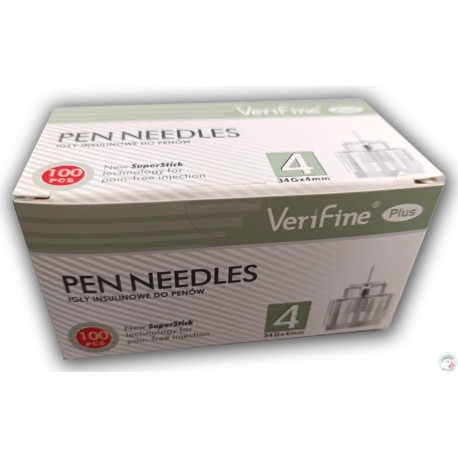 Verifine Igły do penów insulinowych 34G 0,20 x 4mm 100 sztuk